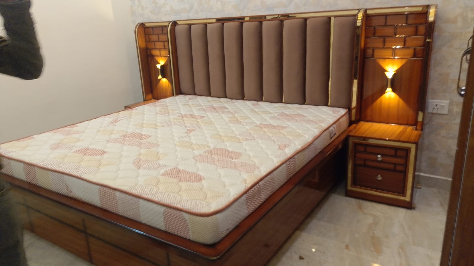 Wooden Bed with Upholstered Headboard view 2