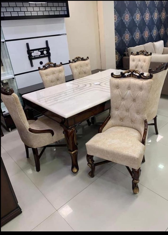Elegant Marble-Top Dining Table Set view 2
