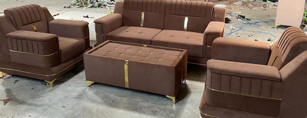 Elegant Brown and Gold Sofa Set view 2