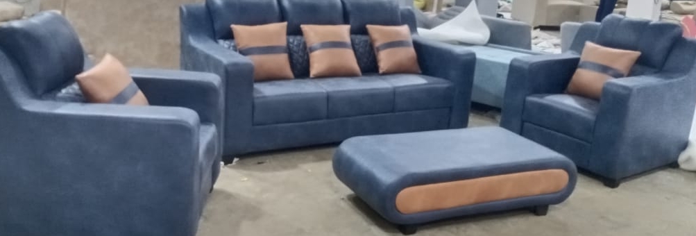 Blue Suede Sofa Set view 2
