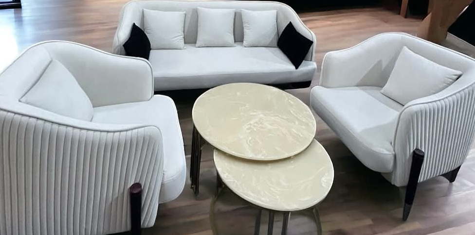 Elegant White Upholstered Sofa Set view 2