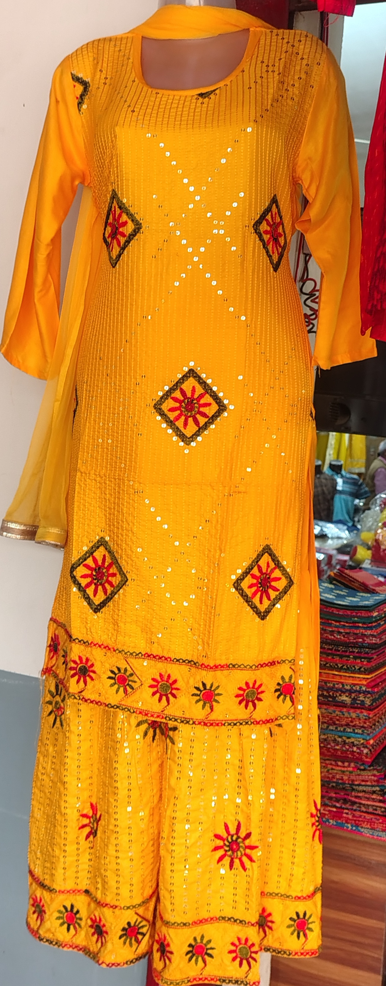 Embroidered Yellow Kurta Set view 2