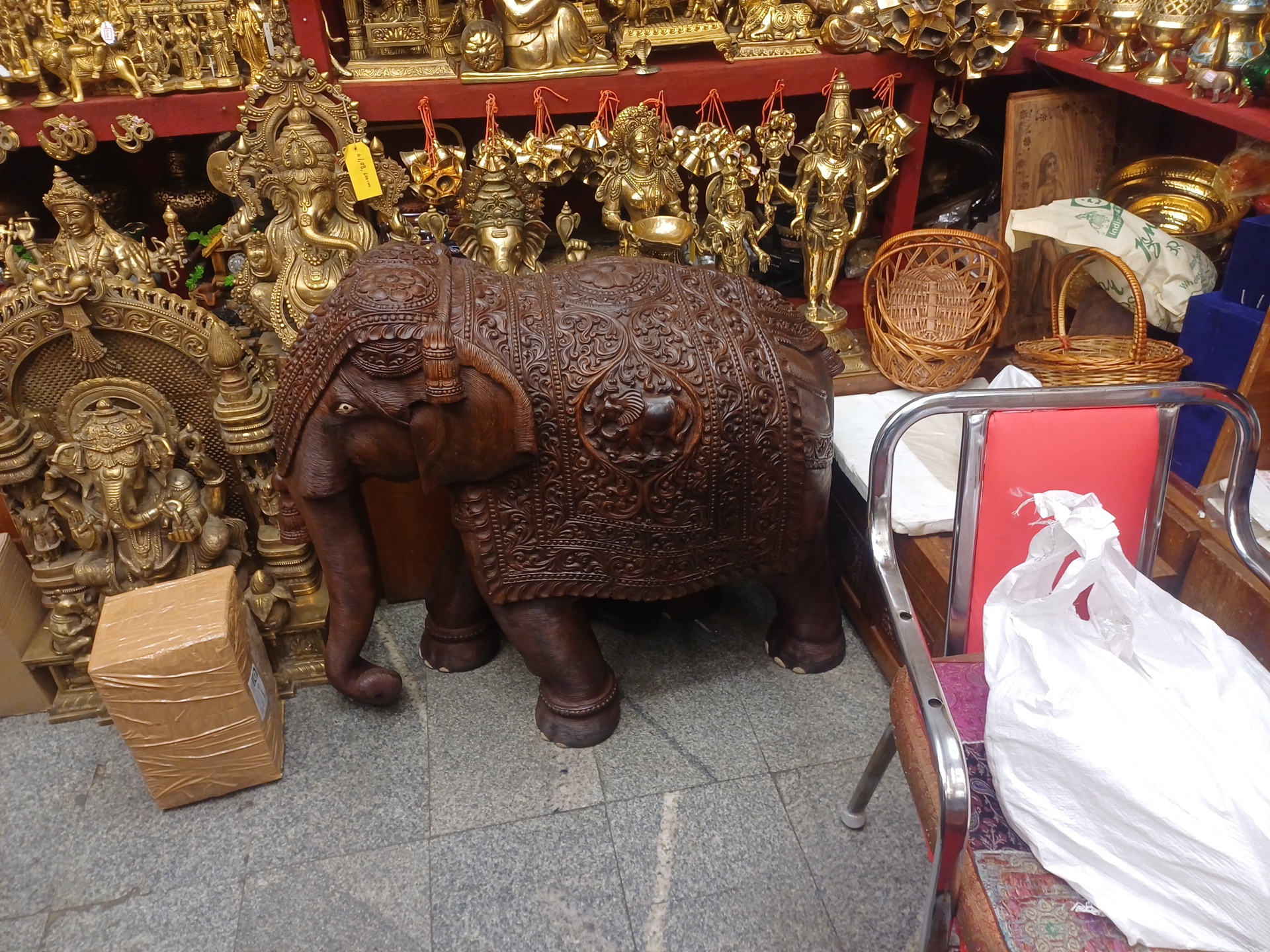 Ornate Wooden Elephant Statue view 2
