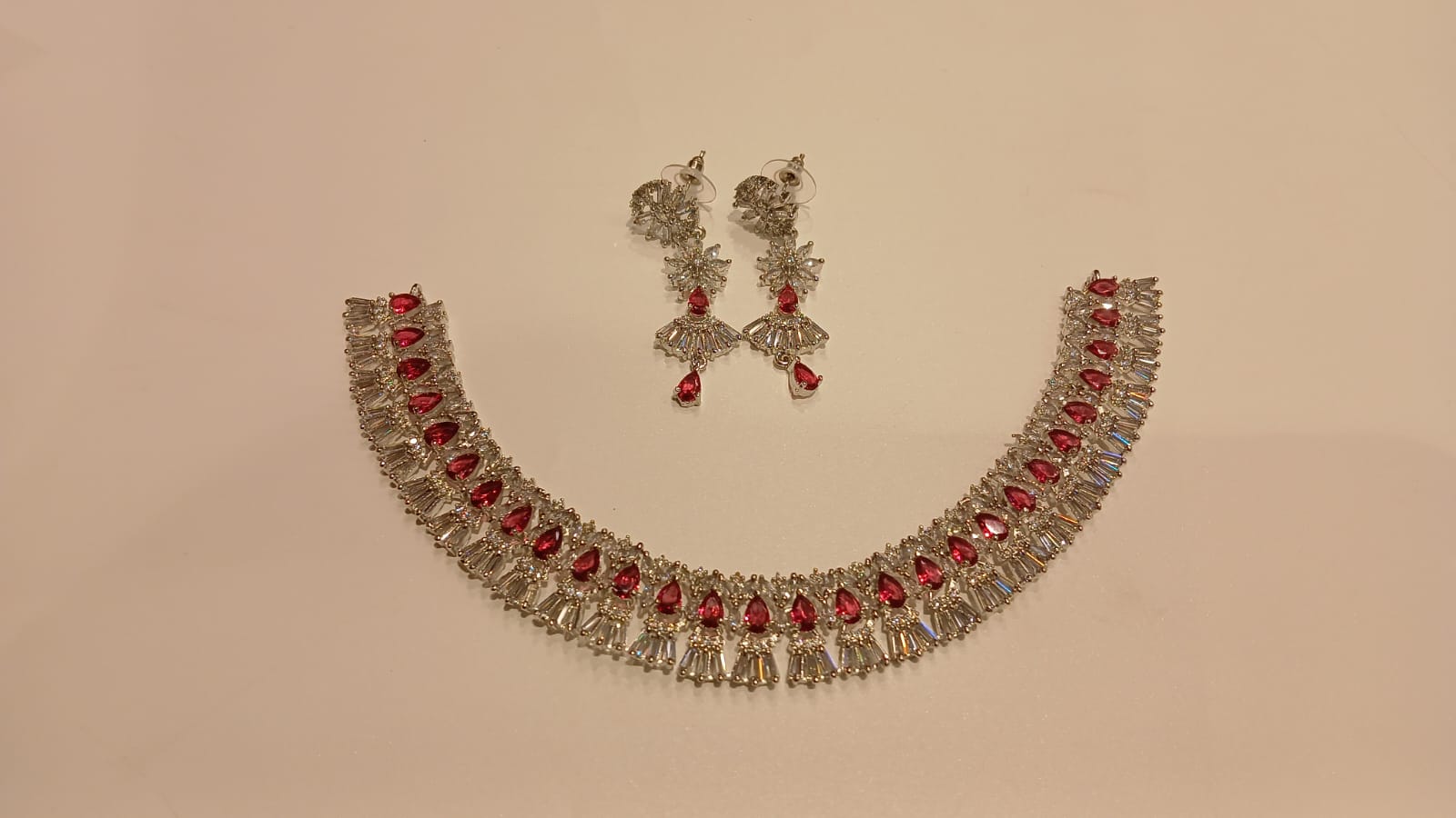 Ruby and American Diamond Necklace Set view 3