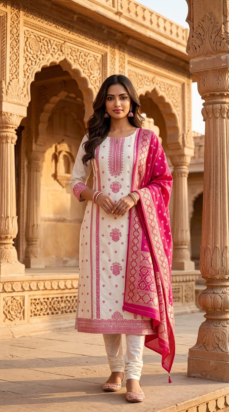 ETHNIC SALWAR KAMEEZ SET- WHITE AND PINK view 2
