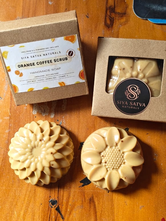 Siya Satva Naturals Orange Coffee Scrub Handmade Soap view 2
