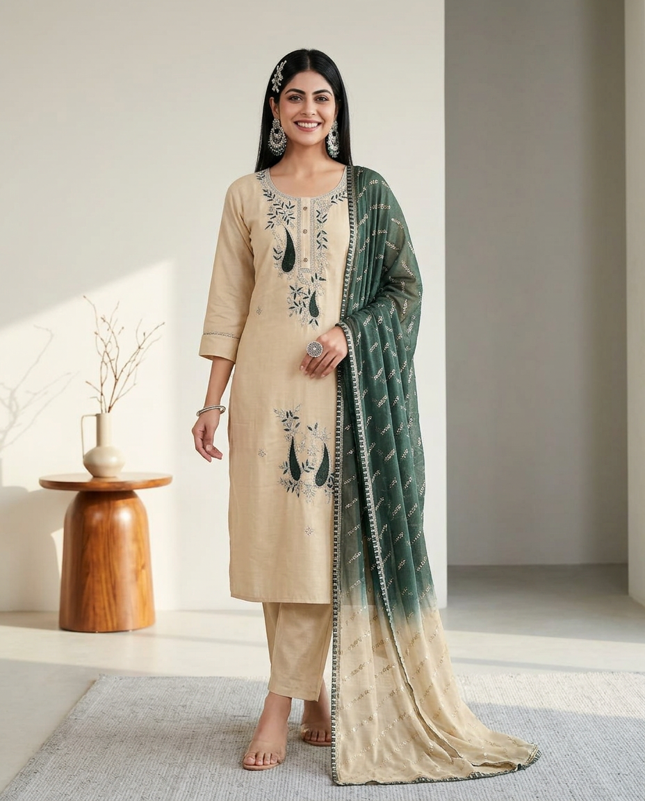 Elegant Beige Kurta Set view 2