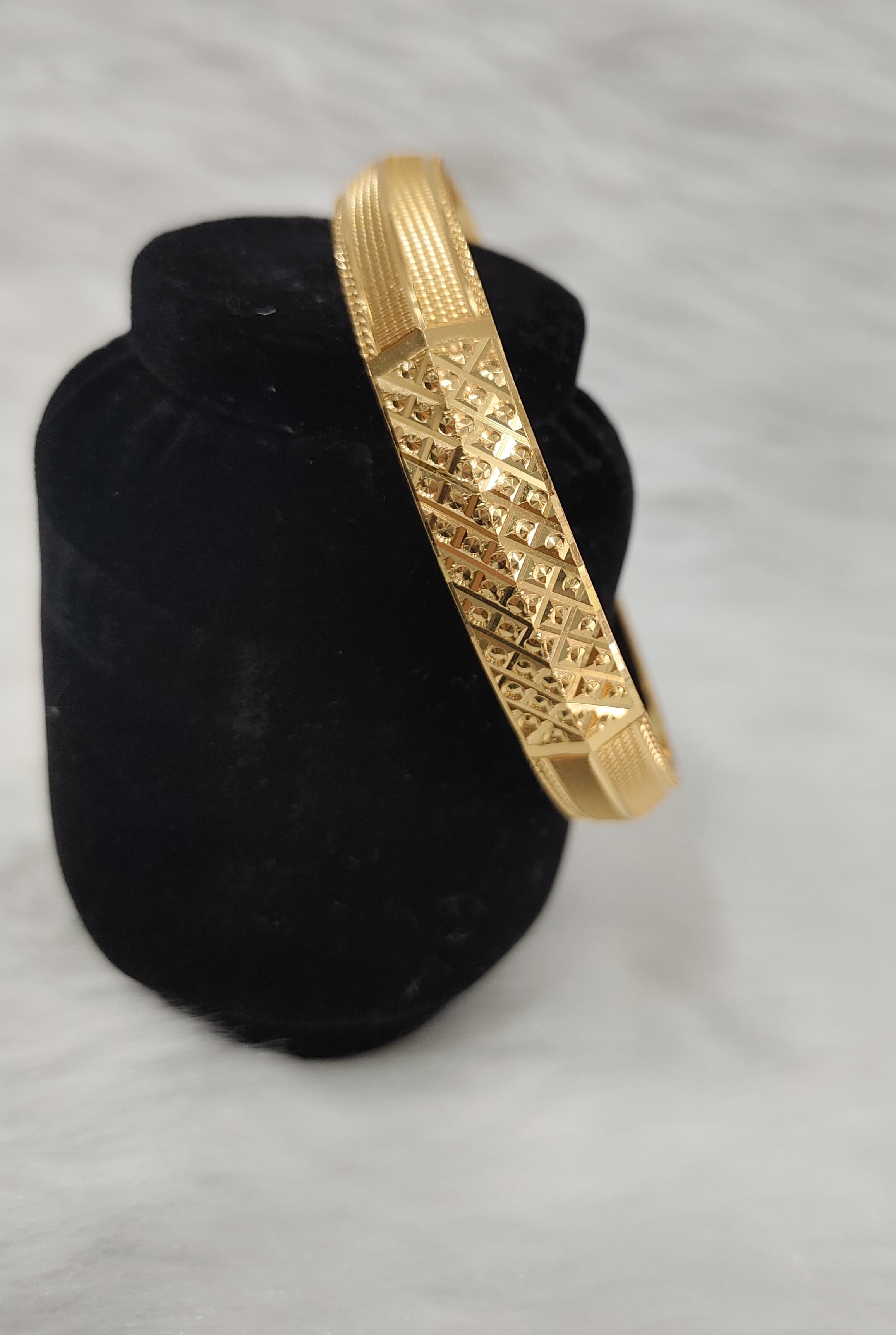 Matrix Gold Plated Kada features a diamond-cut geometric pattern and polished edges view 3
