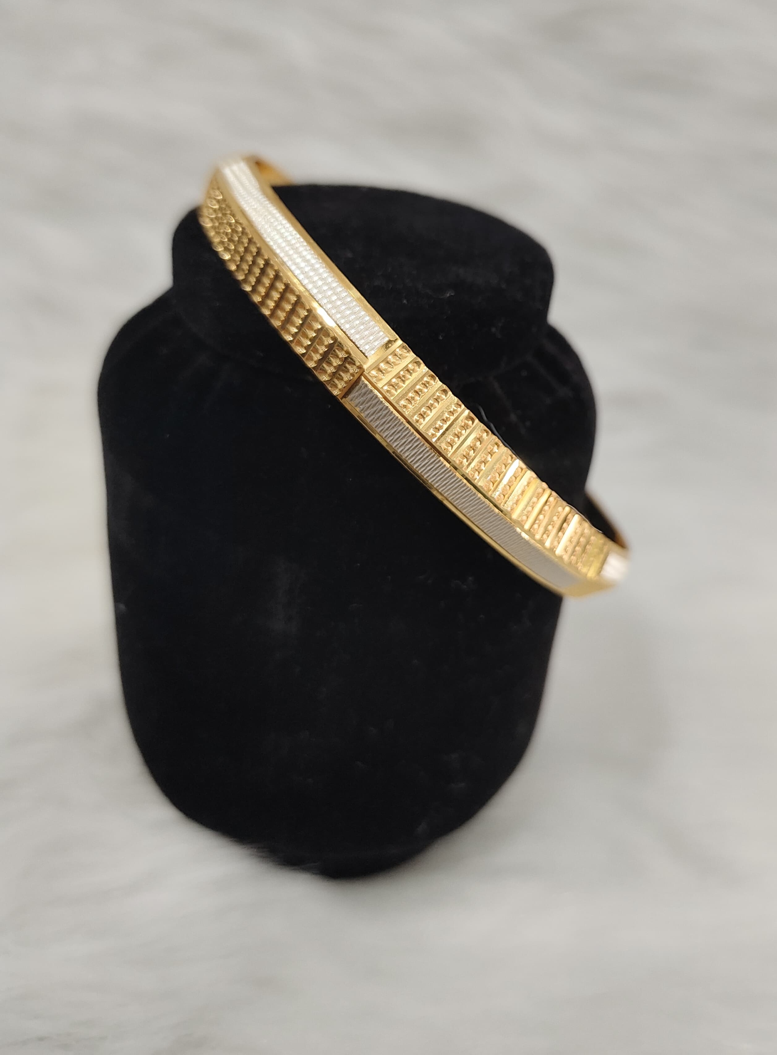 Gold-plated Punjabi Kada With silver finish and a unique filigree design view 3