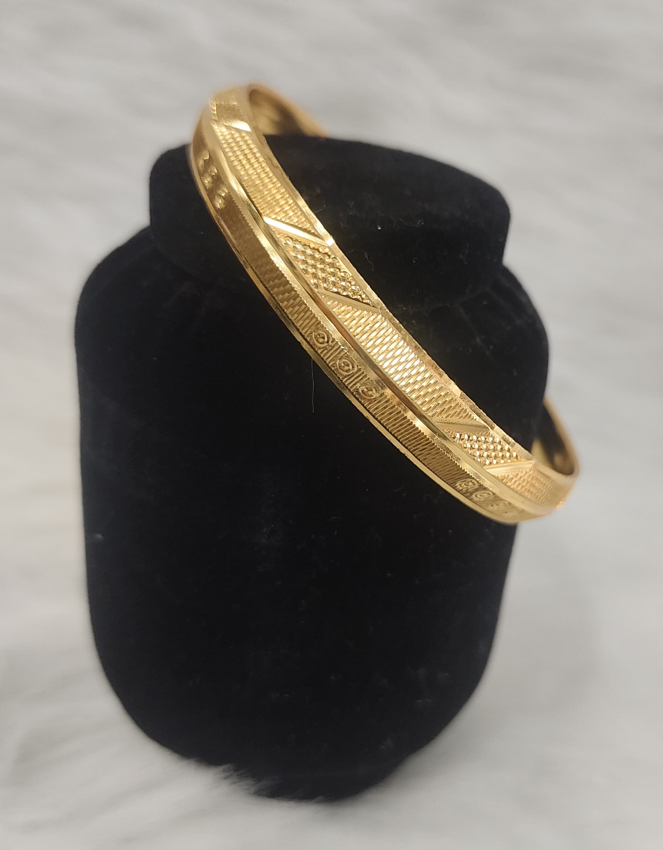 Vigor Gold Plated Kada for men features 22 KT yellow gold plating with textured geometric engravings view 3