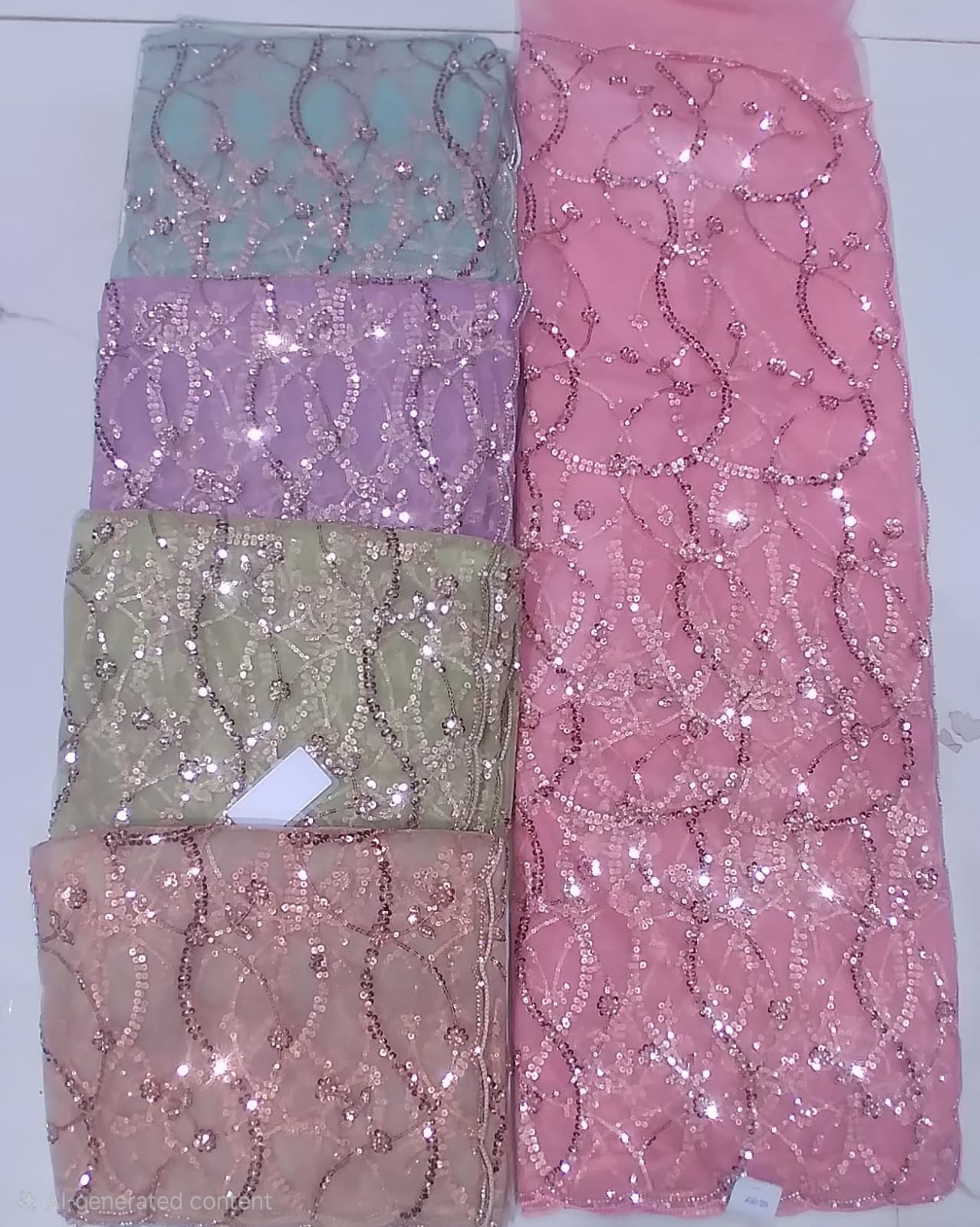 Sequin Embroidered Saree In Net Fabric view 2