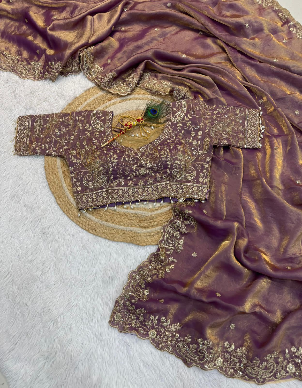 Embroidered Saree With RTW Blouse view 2