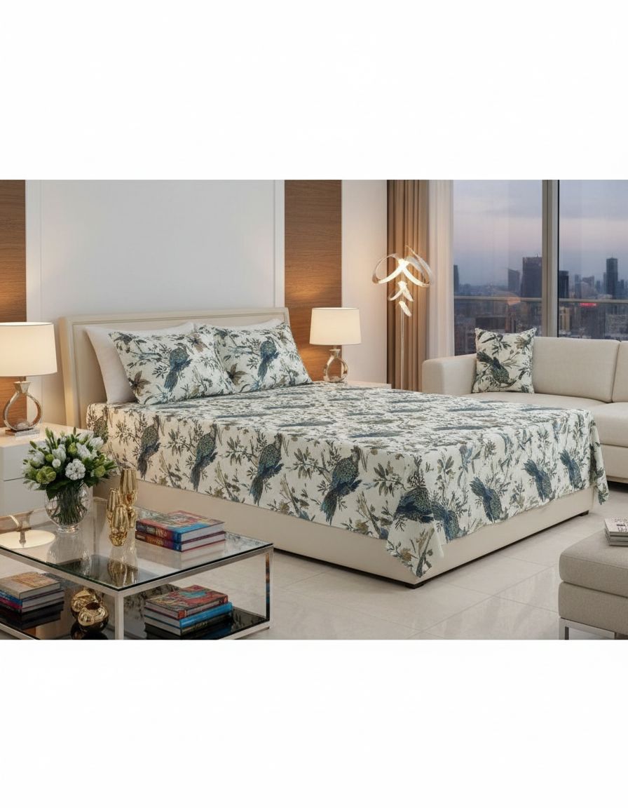 Anokhi Pure Cotton Elastic Fitted Double Bed Sheet With 2pillow Cover view 8
