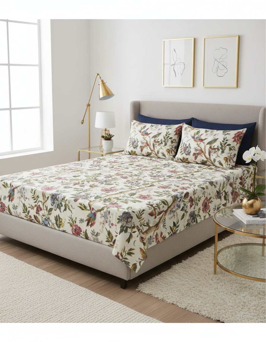 Anokhi Pure Cotton Elastic Fitted Double Bed Sheet With 2pillow Cover view 6