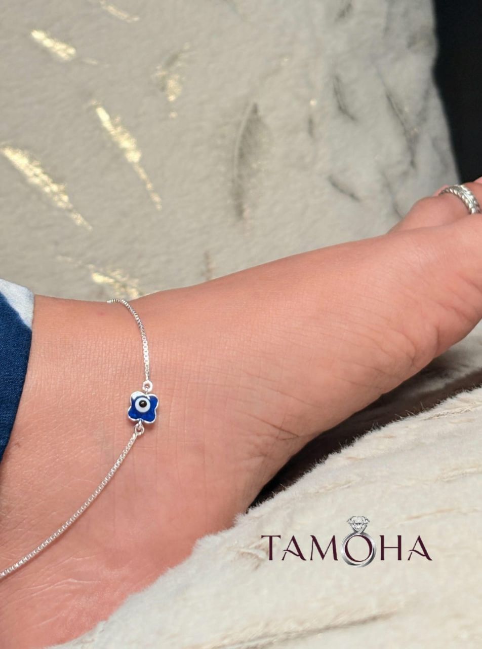 Blue Floral Anklet Evil Eye view 4