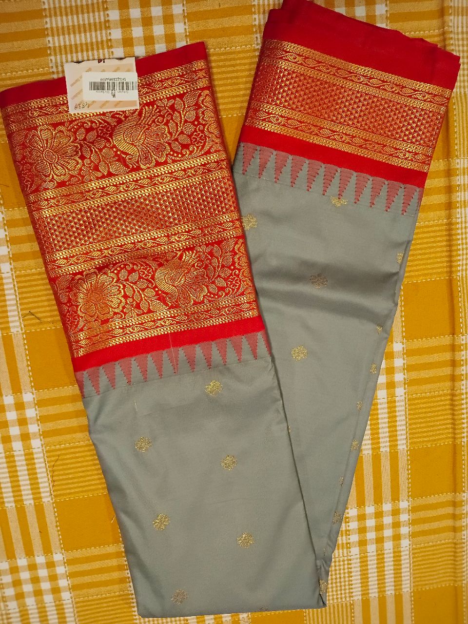 Grey With Red Semi Kanchi Silk 018 view 5