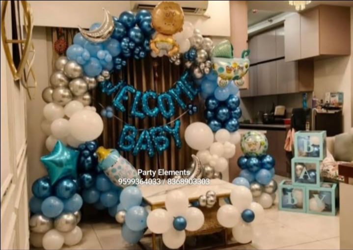 Blue & white Welcome Baby Balloon Arch