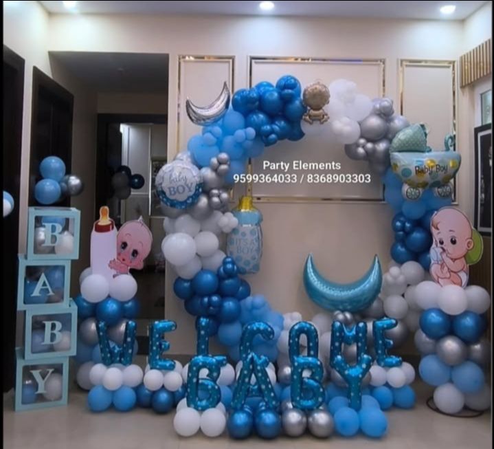 Blue & White Eith Baby Box Welcome Baby Balloon Arch