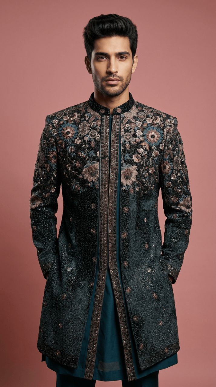 Embroidered Layered Indo Western view 3