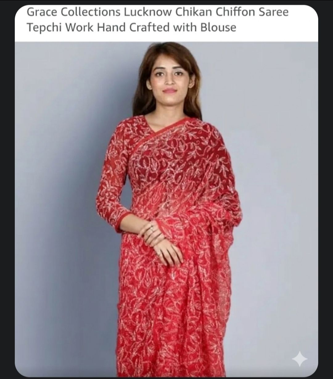 Grace Collections Lucknow Chikan Chiffon Saree