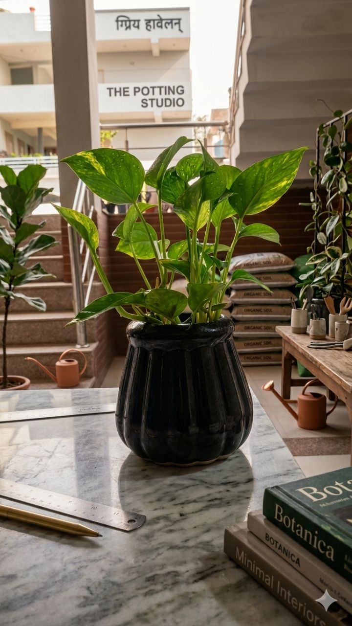Money Plant InCeramic Black Planter