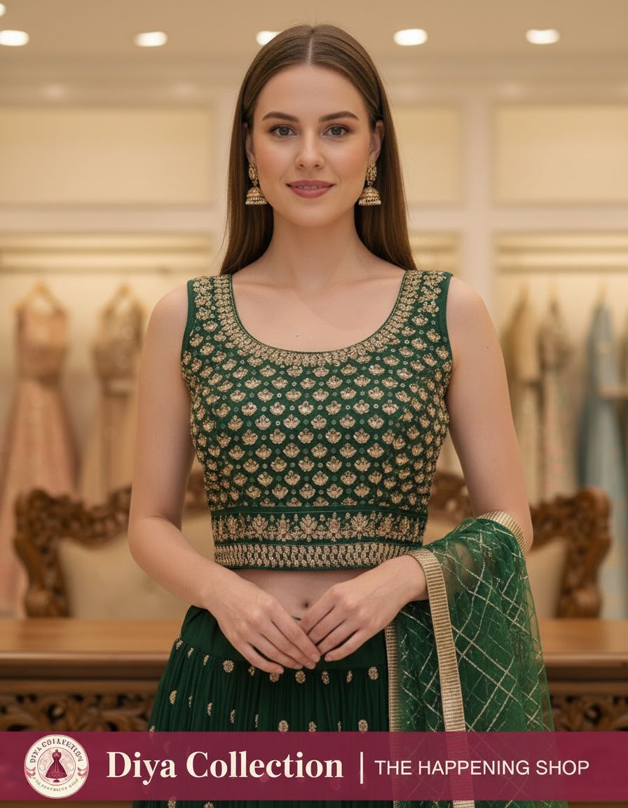Embroidered Green Lehengha