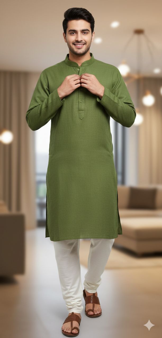 Green Kurta With White Pajama