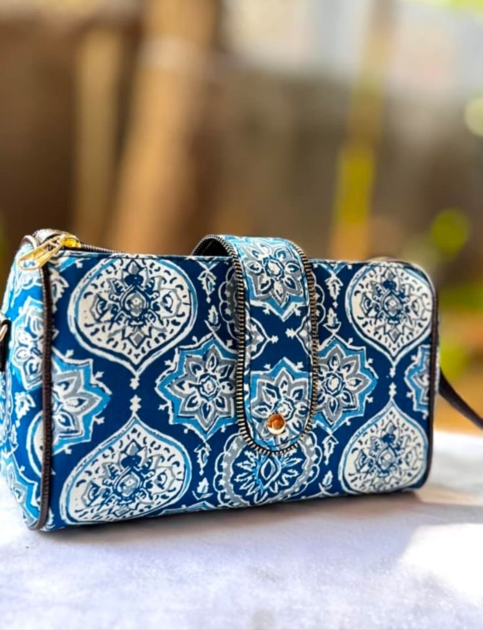 Elegant Blue Printed Handbag