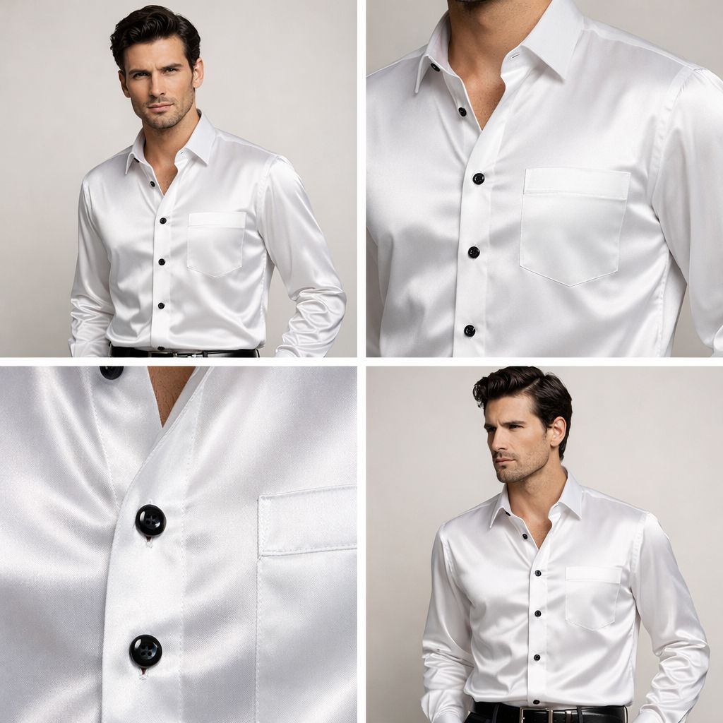 Luxury White Satin Formal Shirt view 2