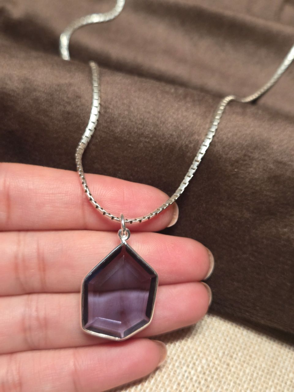 Amethyst Silver Hexagon Pendant view 2