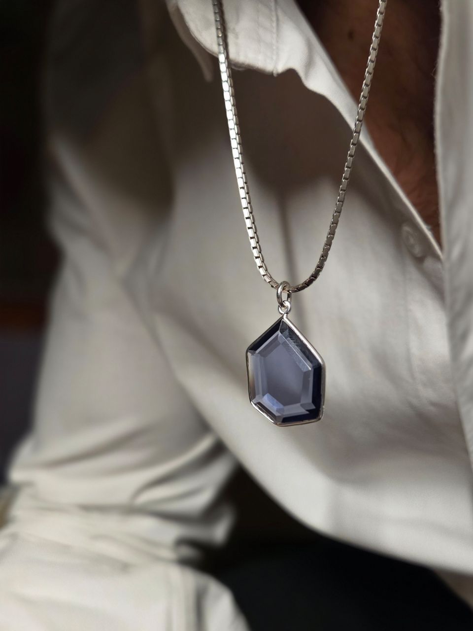 Amethyst Silver Hexagon Pendant view 4
