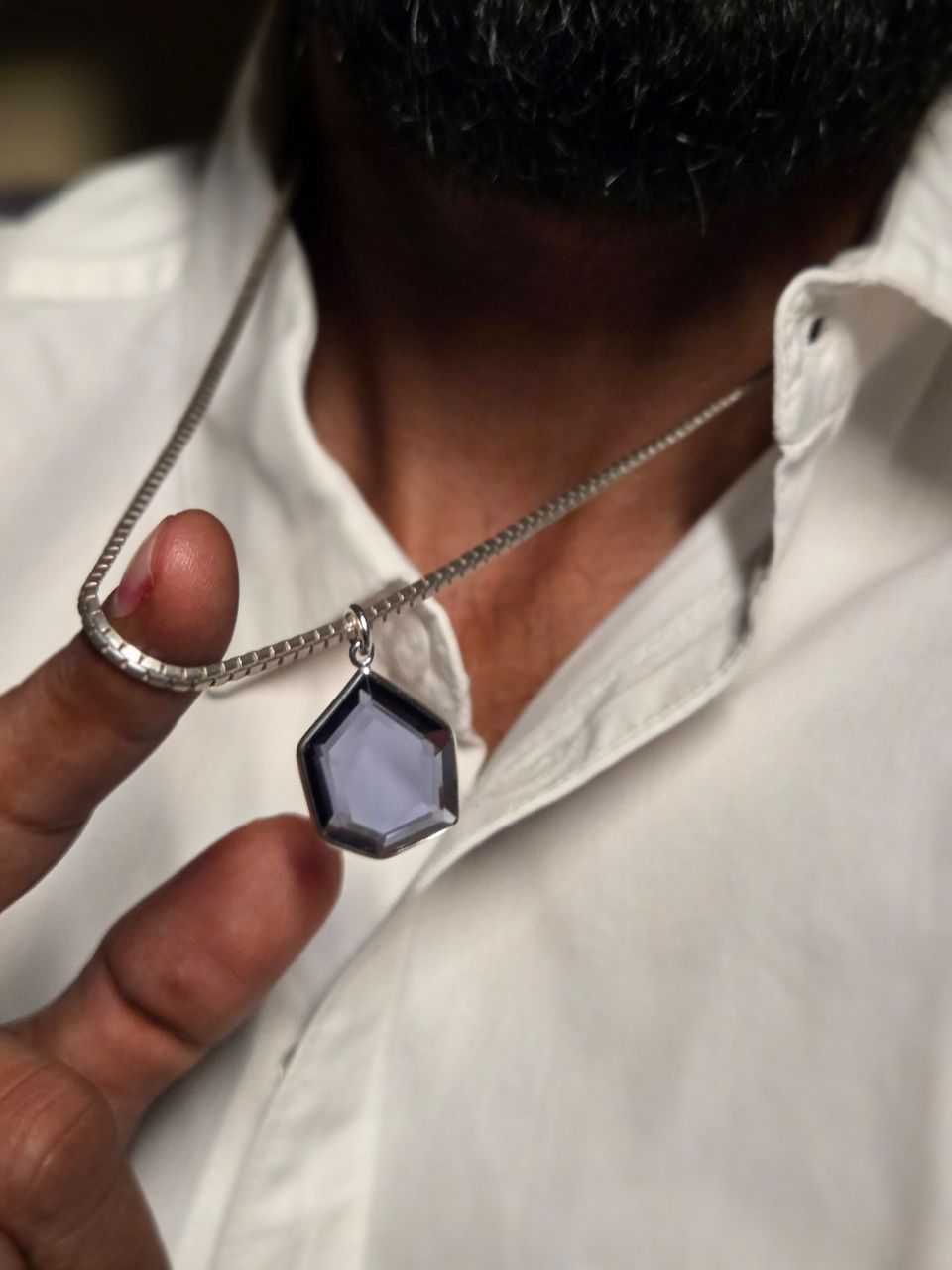 Amethyst Silver Hexagon Pendant view 3