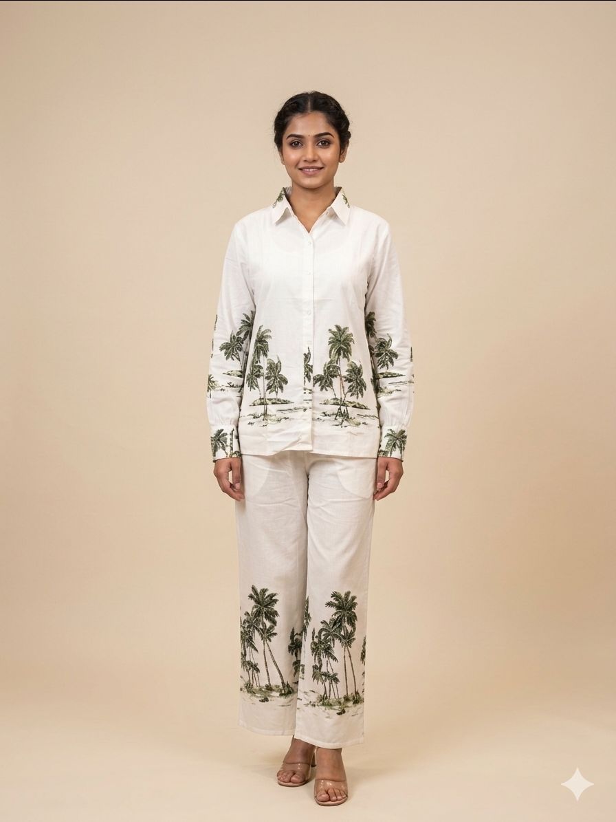 Palm-Print Cotton  Co-ord Set view 2