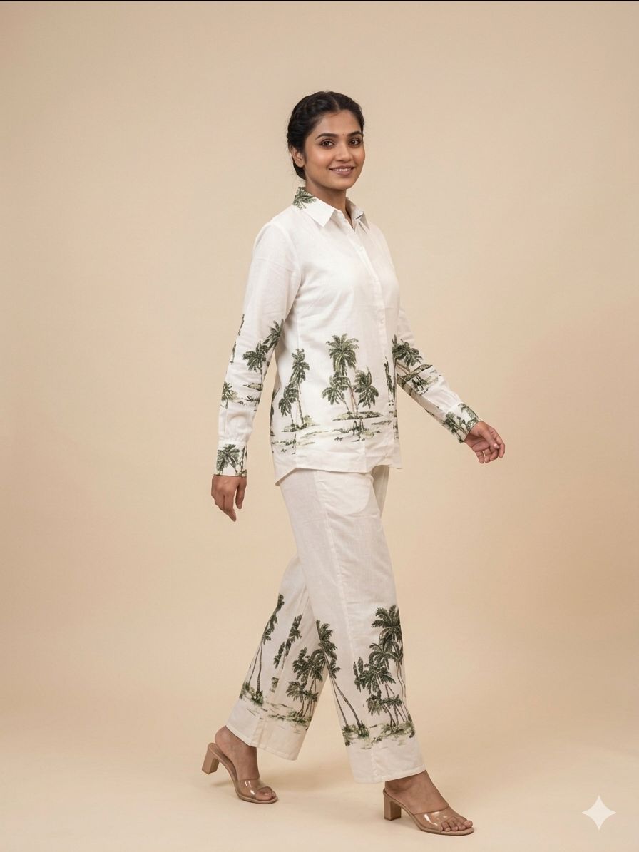 Palm-Print Cotton  Co-ord Set
