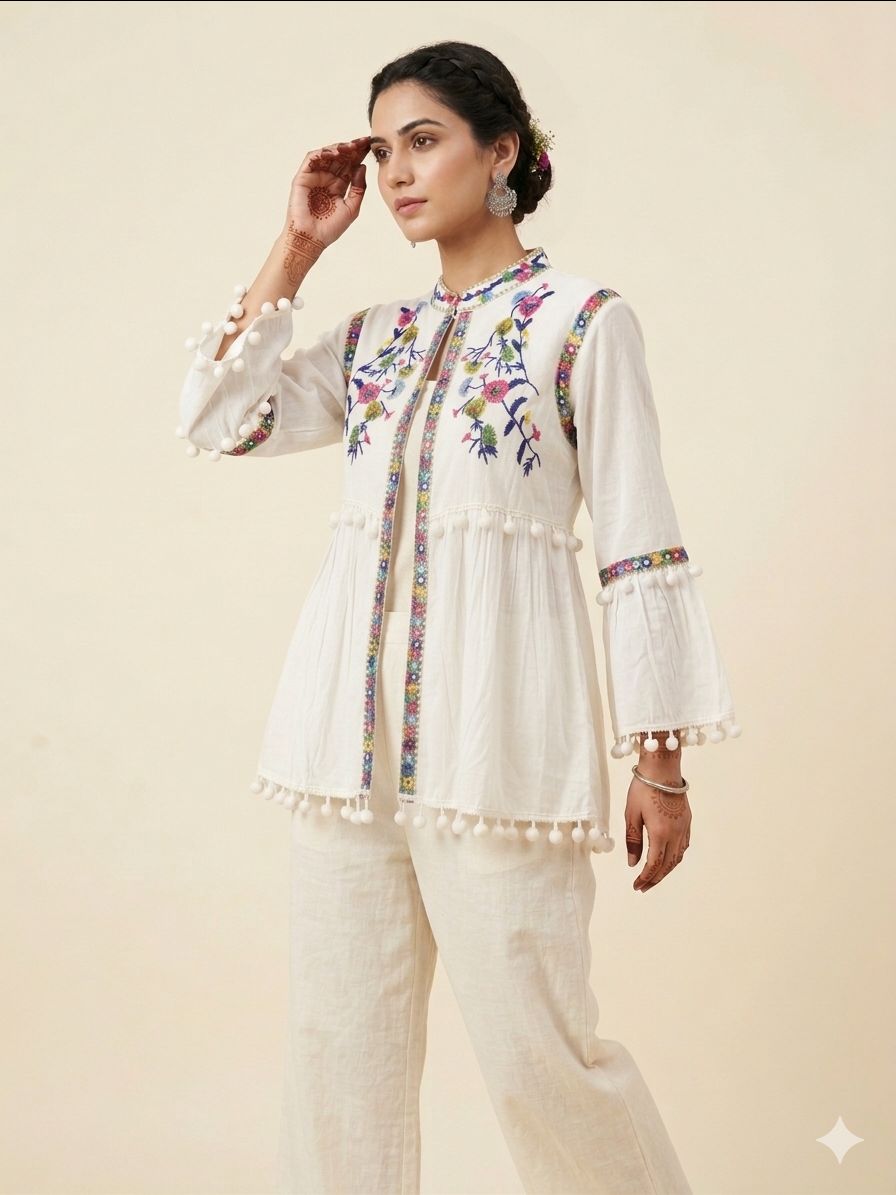 Embroidered Shrug With Top Knot by Shri Ganesh Creation view 2