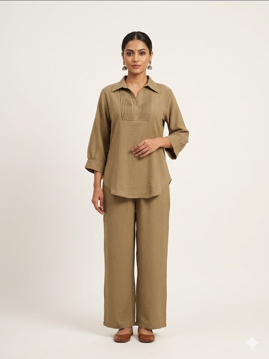 Linen Cotton Pintuck Co-ord Set