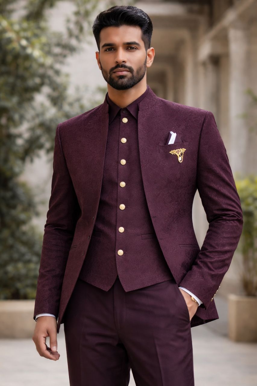 Wine Colour Jodhpuri Suit