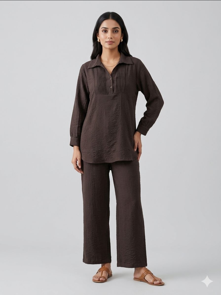 Pintuck Brown Co-ord Set