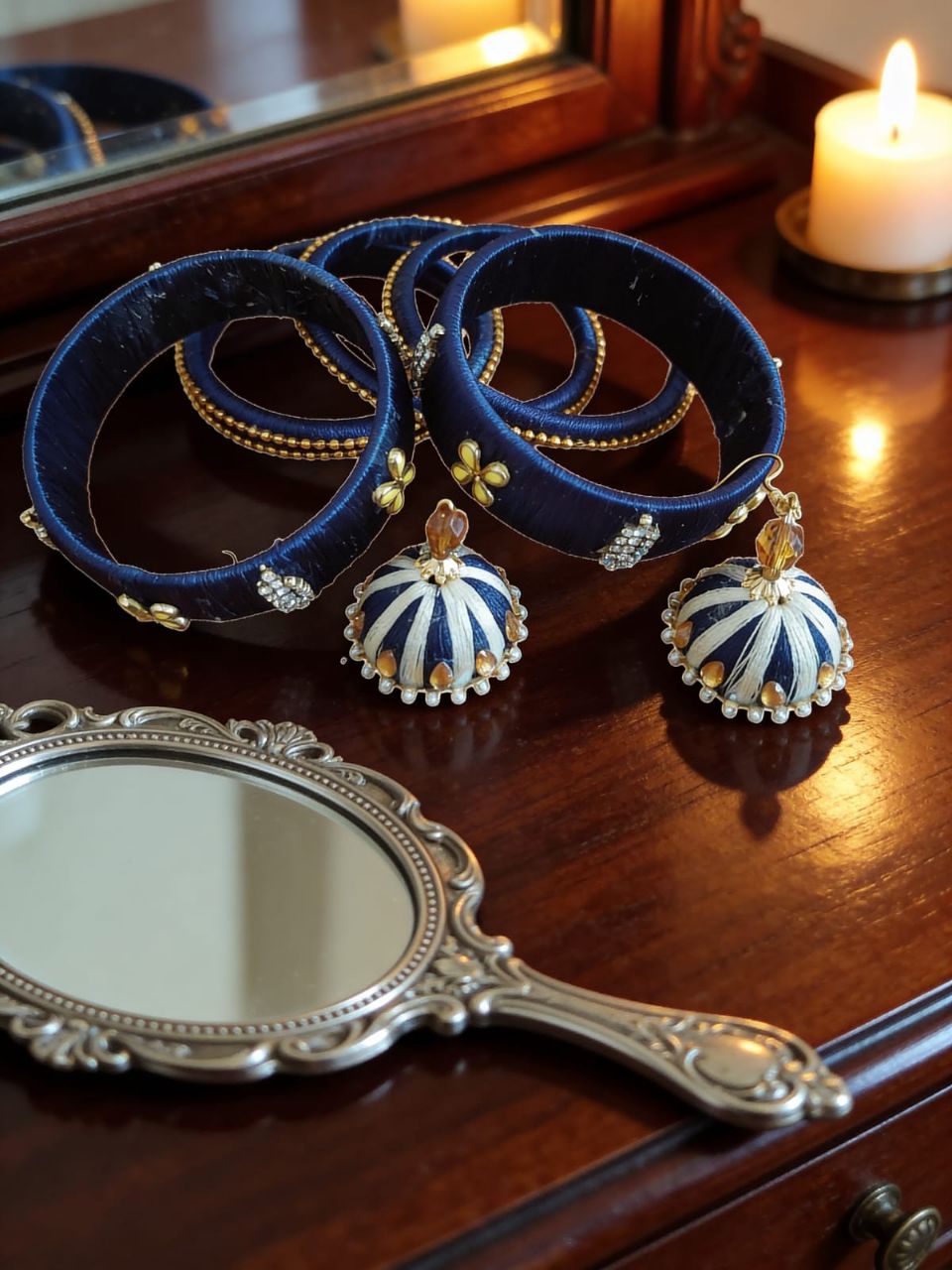 Navy Blue Bangles and Earrings Set
