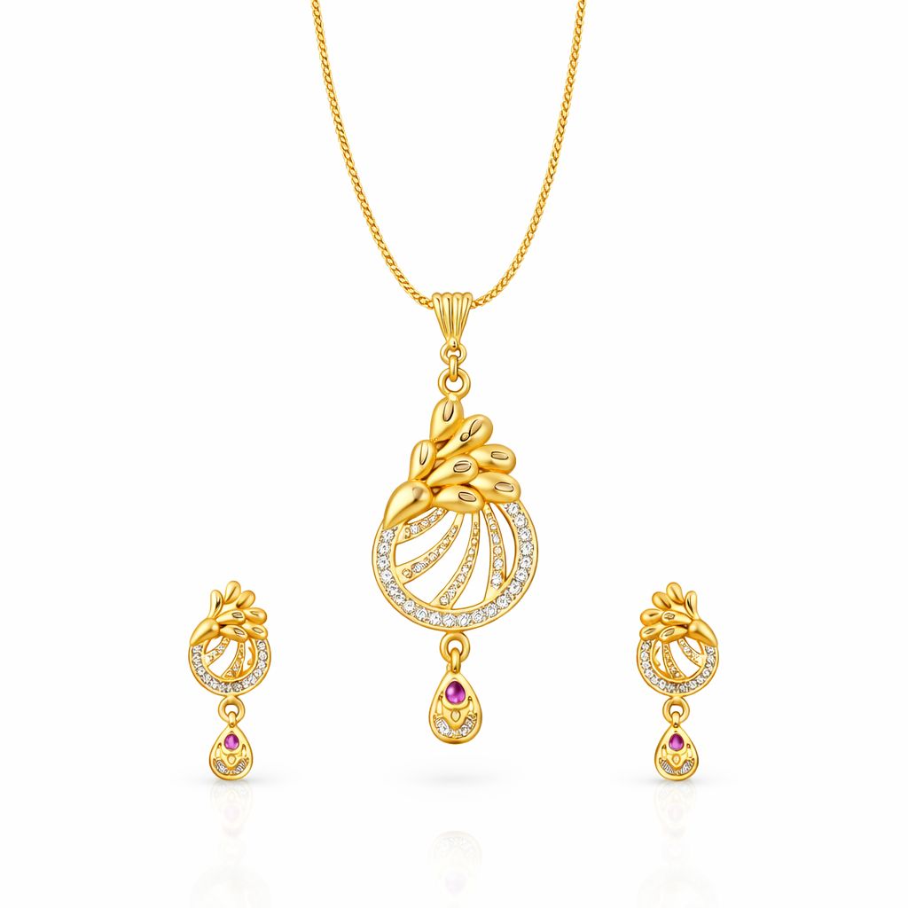 Gold Necklace Set with Earrings view 3
