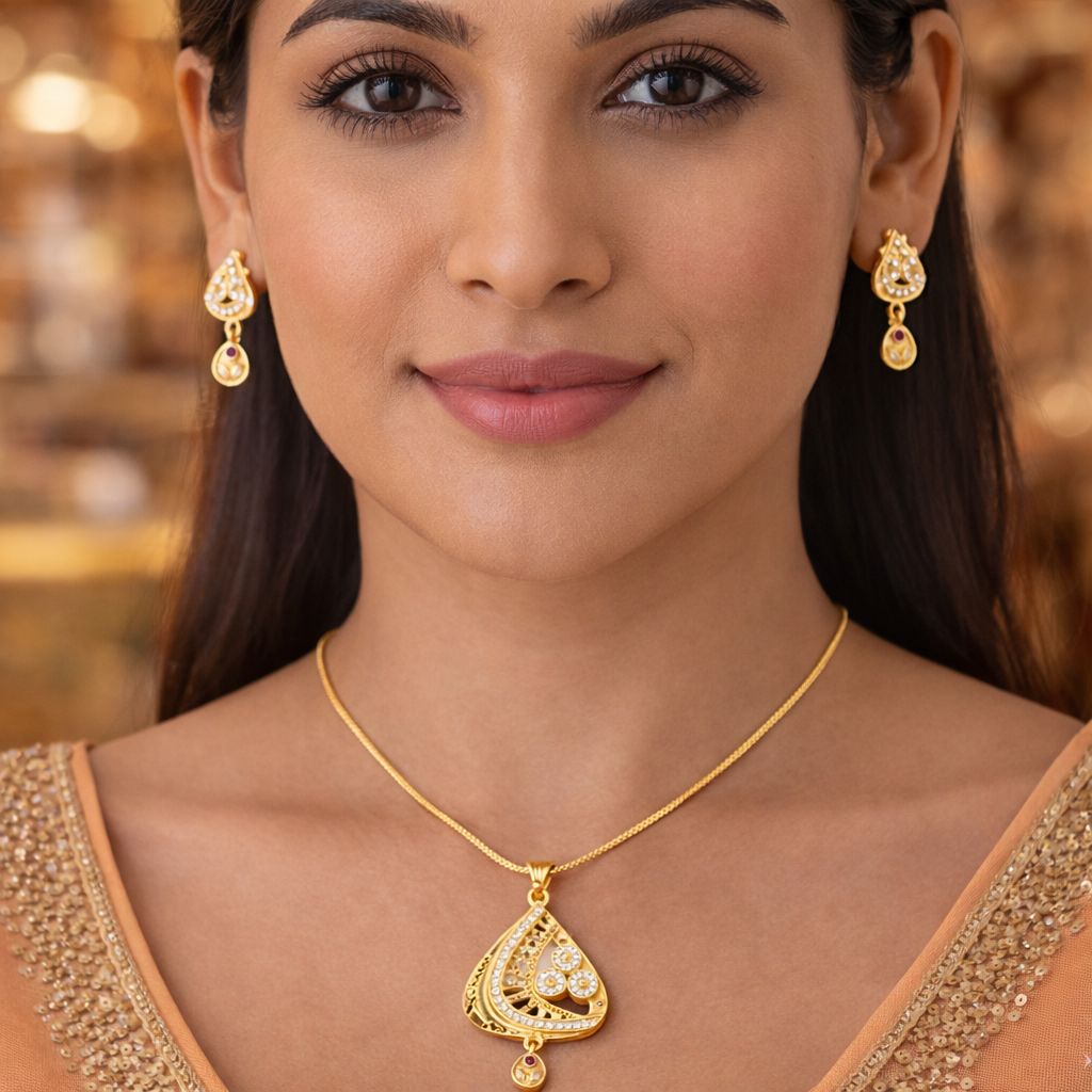 Gold Necklace Set with Earrings 01 view 2