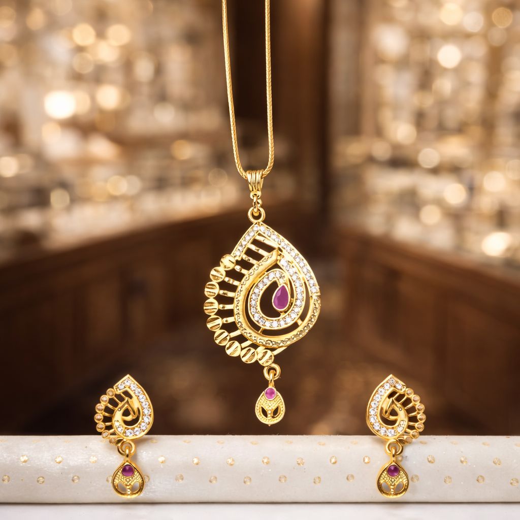 Aviraam Gold Necklace Set view 3