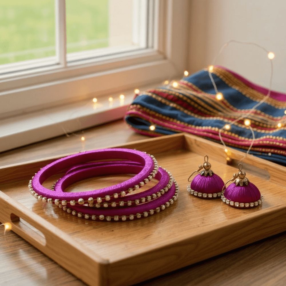 Vibrant Pink Bangles and Earrings Set