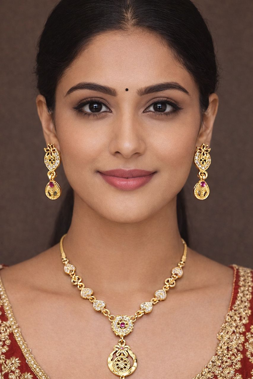 Aviraam Gold Necklace and Earrings Set view 2