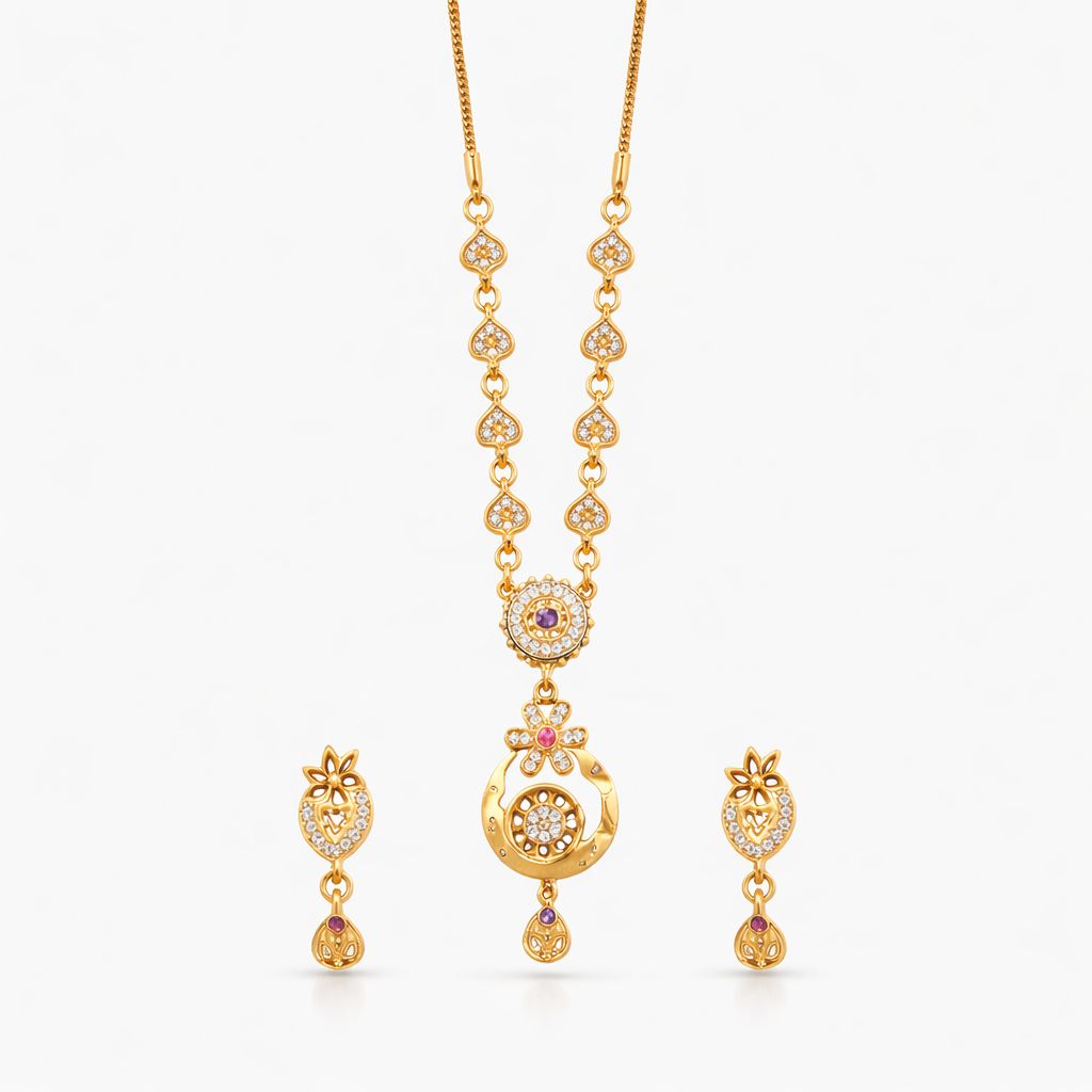 Aviraam Gold Necklace and Earrings Set view 3