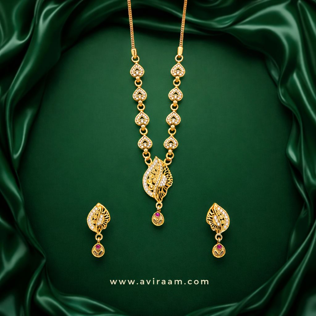 Aviraam Gold Necklace and Earring Set view 3