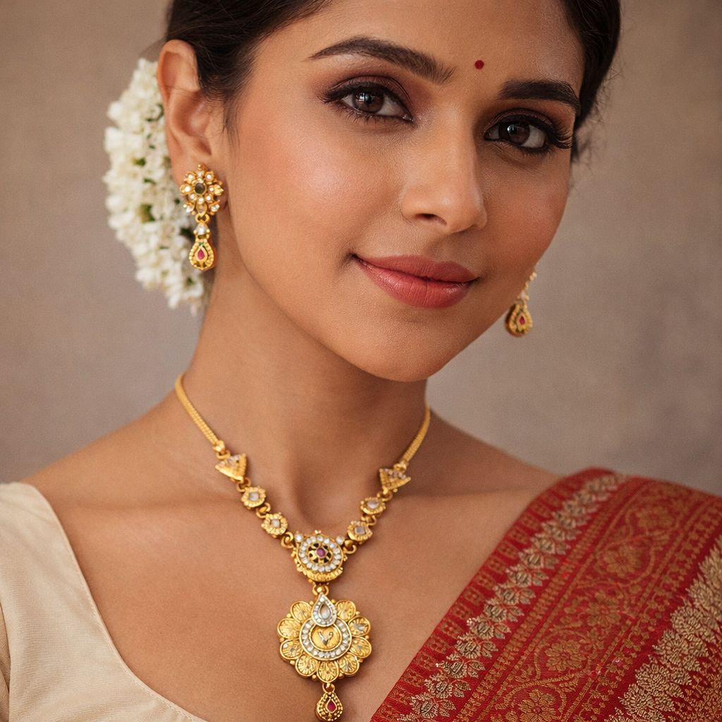 Traditional Gold Necklace Set 01 view 2