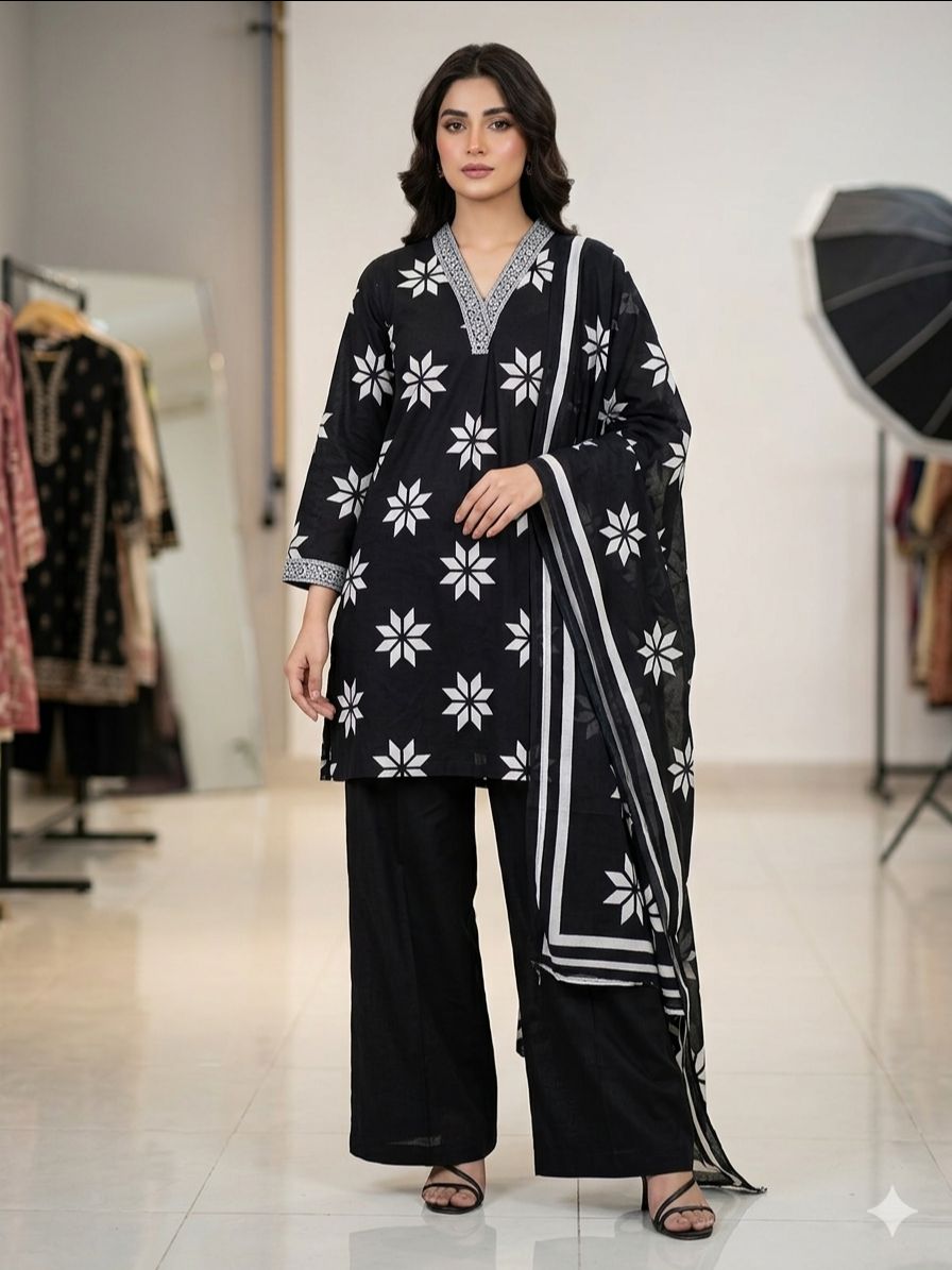 Black Floral Suit Set
