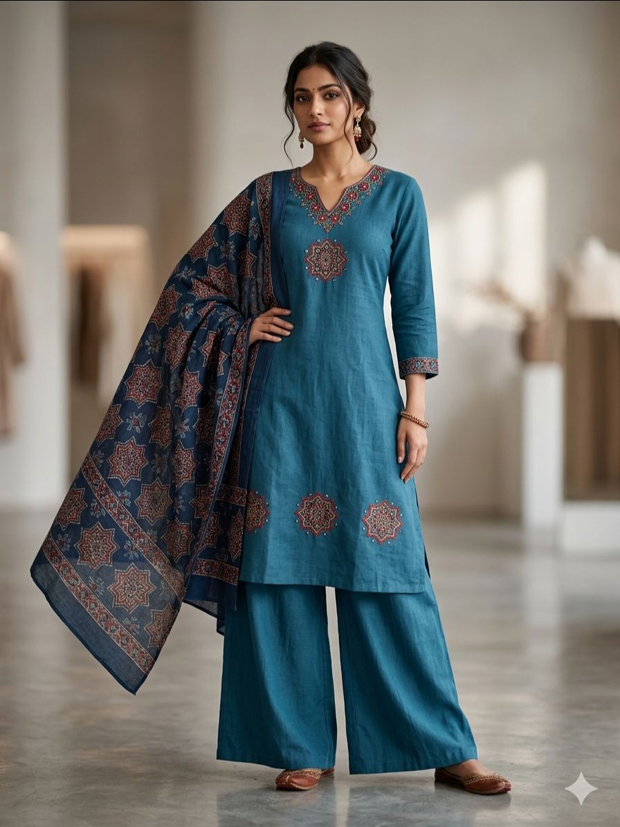 Blue Embroidered Suit Set