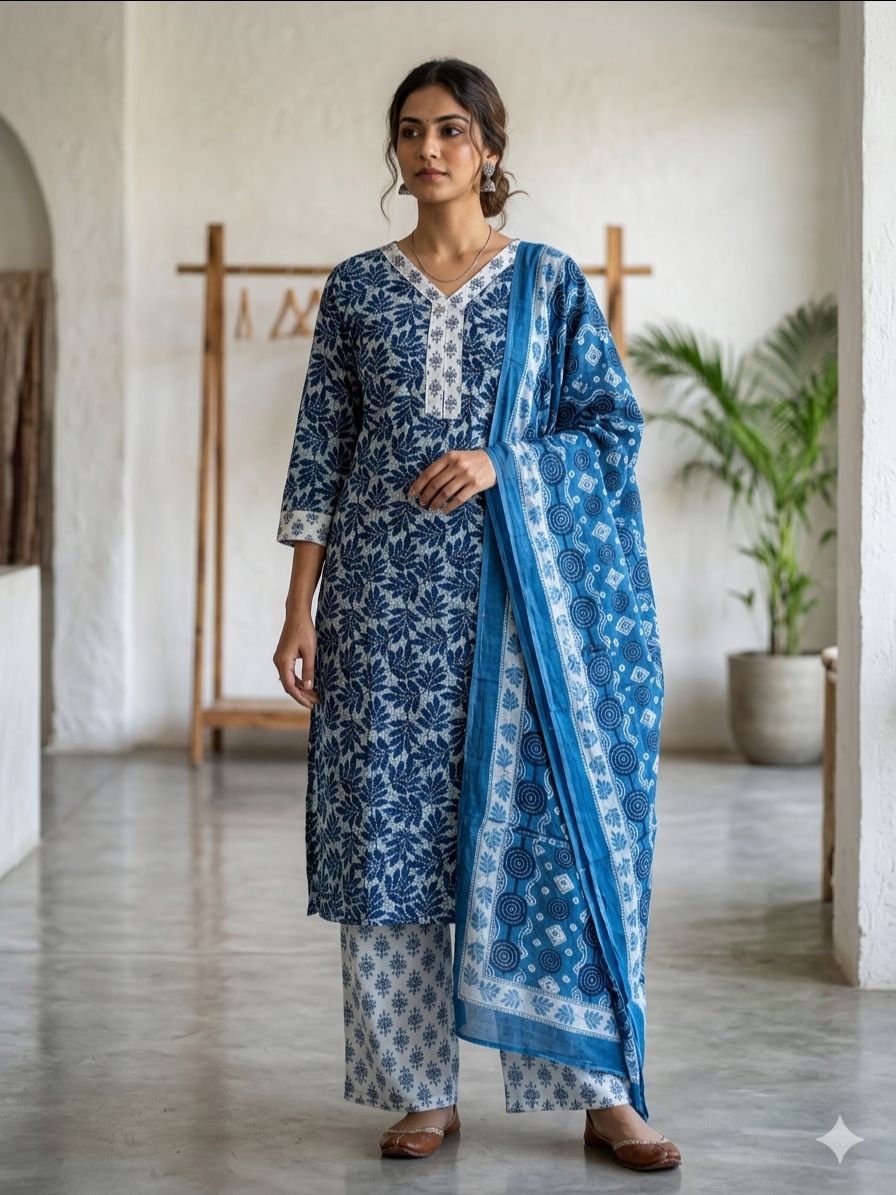 Blue Printed Suit Set